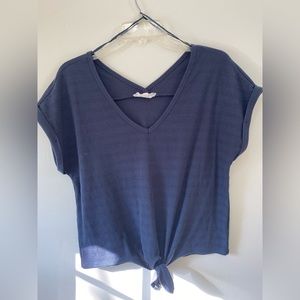 Pink Rose Woman’s Large Tie Front Navy V-Neck Top